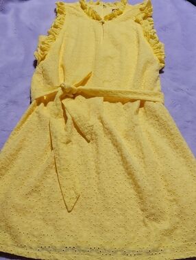 London Times Bright Yellow Eyelet Tie-Waist Dress